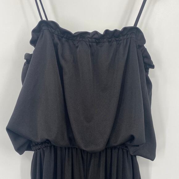 Vintage 70s Wide Leg Jumpsuit Strappy Blouson Bodice High Waist Black Womens M - Picture 6 of 7